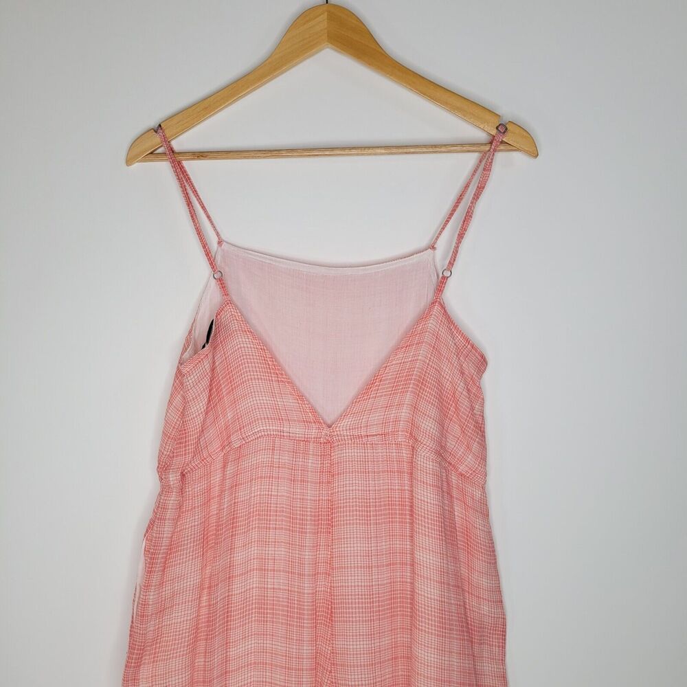 URBAN OUTFITTERS Orange Plaid Check Jumpsuit Size S Gauzy Cotton Lined Wide Leg - Picture 5 of 9
